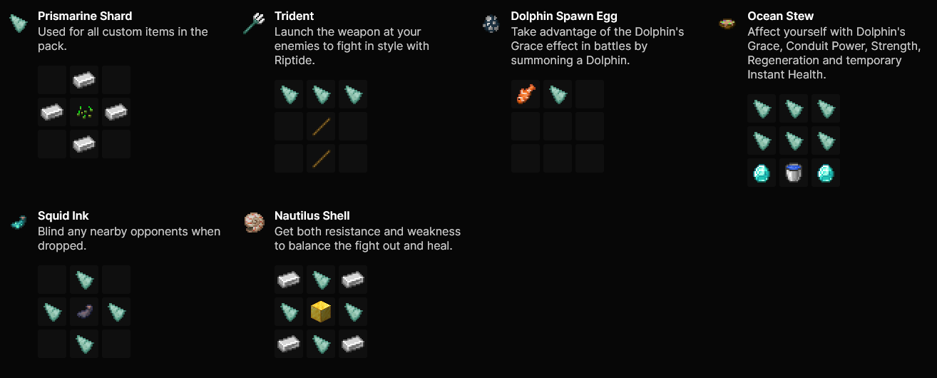 Preview of custom items